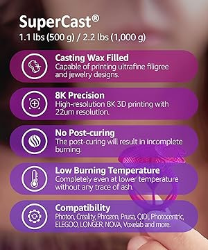 3DMaterials SuperCast Wax Filled Casting 3D Printer Resin, 0.5kg DLQ06113 - 4