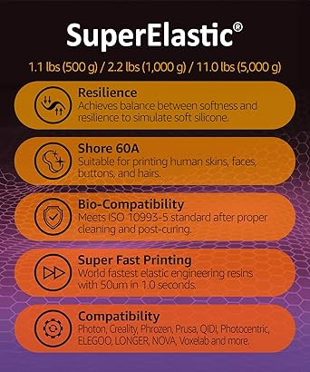 3DMaterials SuperElastic 60A Flexible Silicone Like 3D Printer Resin, 1kg DLQ06103 - 5