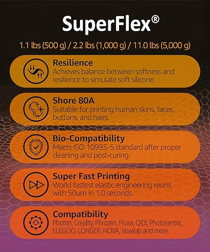 3DMaterials SuperFlex 80A Flexible 3D Printer Resin, 0.5kg DLQ06090 - 4