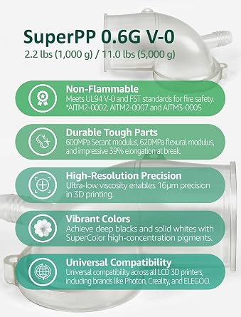 3DMaterials SuperPP 0.6GPa UL94 V-0 Clear 3D Printer Resin, 1kg DLQ06086 - 3