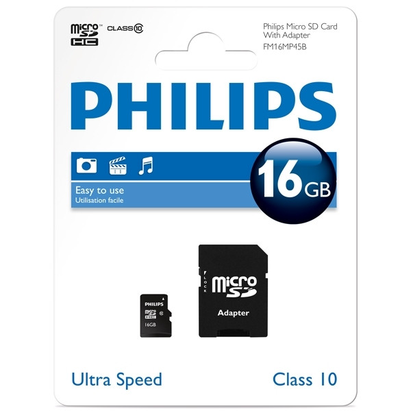 Philips MicroSD memory card class 10 including SD adapter, 16GB FM16MP45B/10 098121 - 1