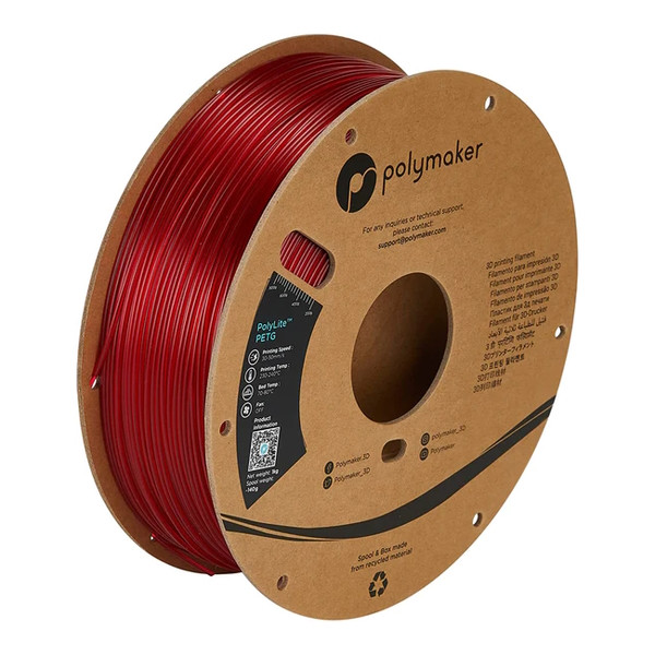 Polymaker PolyLite transparent red PETG filament 1.75mm, 1kg PB01031 DFP14291 - 1