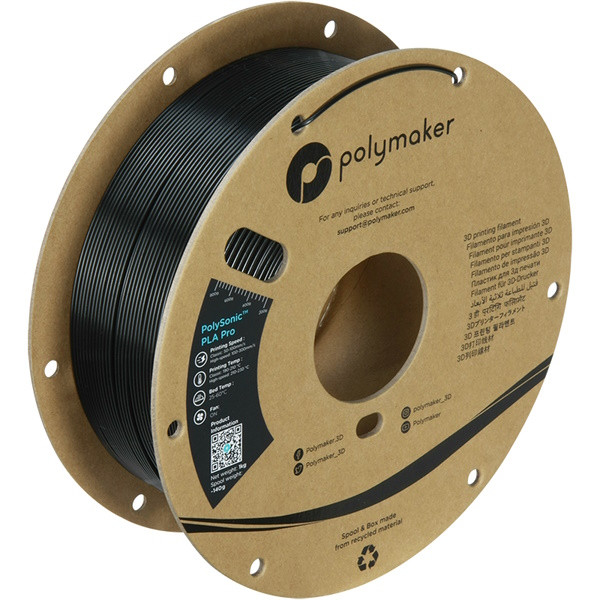 Polymaker PolySonic black PLA Pro filament 1.75mm, 1kg PA13002 DFP14381 - 1