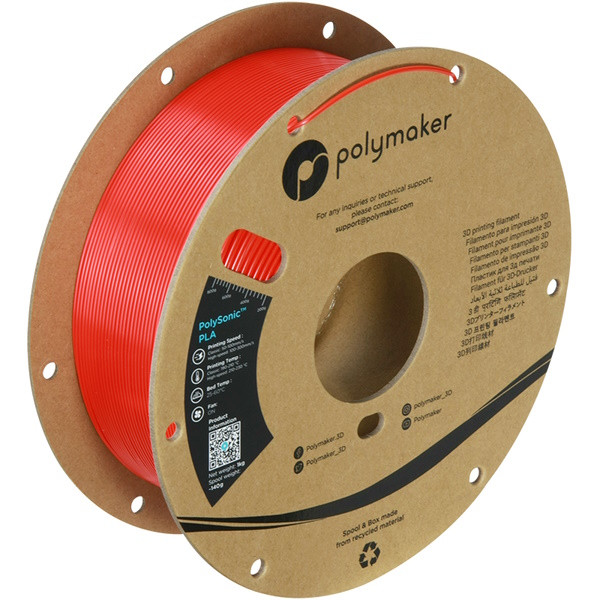 Polymaker PolySonic red PLA filament 1.75mm, 1kg DFP14379 - 1